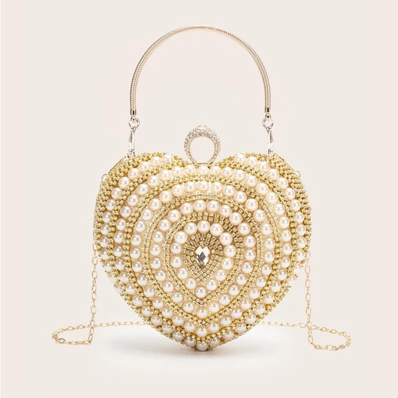 Pearl and Rhinestone Heart Shaped Purse - Picture 1 of 8